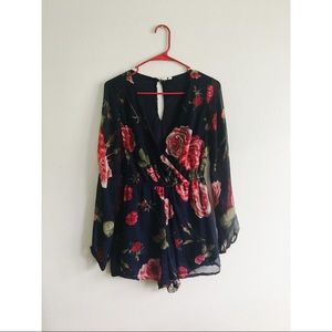 Medium Navy Blue Floral Romper